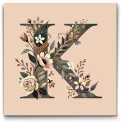 Festés számok szerint - K betű - Virágminta Méret: 50x50cm, Keretezés: Kerek keret