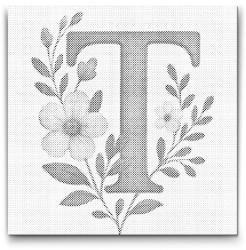  PontPöttyöző - T betű - Virágminta Méret: 50x50cm, Keretezés: Kerek keret, Szín: Fekete
