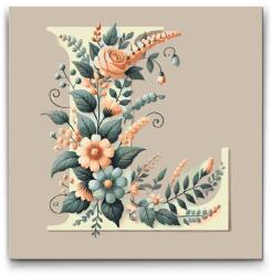  Festés számok szerint - L betű - Virágminta Méret: 50x50cm, Keretezés: Kartonlemezen