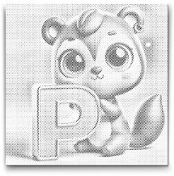  PontPöttyöző - P betű - Állattal Méret: 50x50cm, Keretezés: Kerek keret, Szín: Zöld