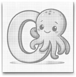  PontPöttyöző - O betű - Állattal Méret: 50x50cm, Keretezés: Kerek keret, Szín: Fekete