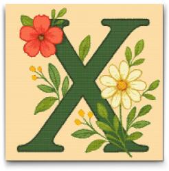  Gyémántszemes kirakó - X betű - Virágminta Méret: 50x50cm, Keretezés: Kartonlemezen, Gyémántok: Négyzet alakú