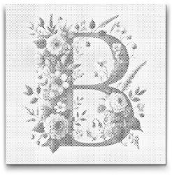  PontPöttyöző - B betű - Virágminta Méret: 50x50cm, Keretezés: Kerek keret, Szín: Fekete