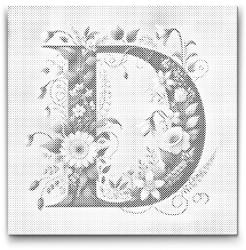PontPöttyöző - D betű - Virágminta Méret: 50x50cm, Keretezés: Műanyagtáblával, Szín: Fekete
