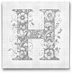  PontPöttyöző - H betű - Virágminta Méret: 50x50cm, Keretezés: Kerek keret, Szín: Fekete