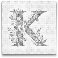  PontPöttyöző - K betű - Virágminta Méret: 50x50cm, Keretezés: Kerek keret, Szín: Piros