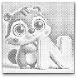  PontPöttyöző - N betű - Állattal Méret: 50x50cm, Keretezés: Műanyagtáblával, Szín: Fekete