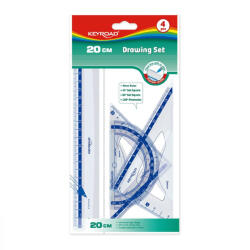 Keyroad Vonalzókészlet, 20 cm, vonalzó, szögmérő, 45° és 60° háromszög vonalzók 4 db/bliszter Keyroad (KR971247) - veryjet