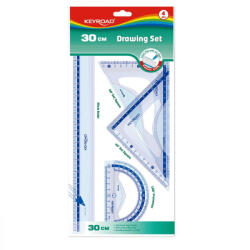 Keyroad Vonalzókészlet, 30 cm, vonalzó, szögmérő, 45° és 60° háromszög vonalzók 4 db/bliszter Keyroad (KR971429) - veryjet