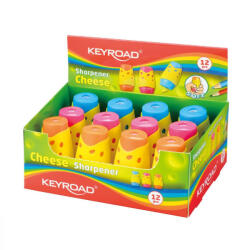 Keyroad Hegyező 2 lyukú tartályos, fedeles 12 db/display Keyroad Cheese vegyes színek (KR971159) - officefirst