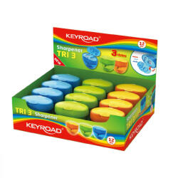 Keyroad Hegyező 3 lyukú tartályos, fedeles 12 db/display Keyroad Tris vegyes színek (KR971431) - officefirst