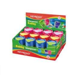 Keyroad Hegyező 2 lyukú tartályos, fedeles, fém belsővel 12 db/display Keyroad Robby vegyes színek (KR971297) - veryjet