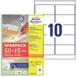 Avery Etikett címke, 96x50, 8 mm, univerzális, 65 lap, 10 címke/lap Avery, fehér (L4744REV-65) - veryjet
