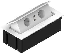  Priza in desk -KWADRO, 2XSCHUKO, 2XUSB 2.1A 5V (Culoare profil: Alb, VREAU BLATUL DECUPAT PENTRU PRIZA: DA)