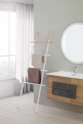 Feridras Suport vertical pentru prosoape tip scara, alb, otel si lemn, h 170 cm (154502)