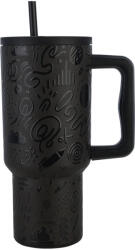 Estia Home Art Straw Tumbler XL Save the Aegean Reciclabil Pahar cu mâner Termos Oțel inoxidabil Fără BPA 900ml Noir Echo cu Pai și Mâner 01-32098 (01-32098)