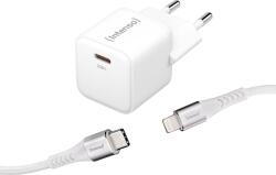 Intenso W30C GaN + C315L USB-s töltőkészülék 30 W Beltér Kimeneti áram (max. ) 3 A 1x USB-C®, 1x Apple Lightning, Kimenetek száma: 1 x GaN, USB Power (7803052) (7803052)