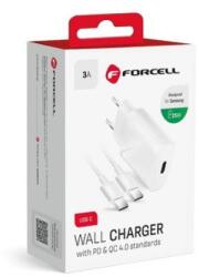Forcell Hálózati töltőfej, adapter, USB-C, Type-C port + Type-C adatkábel, töltőkábel, fehér, 25W 3A, Forcell (EMAGMPREF_42428)