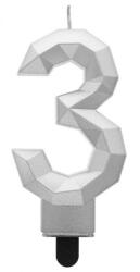  Ezüst 3-as Diamond Metallic számgyertya, tortagyertya (MLG163254) - csinimini