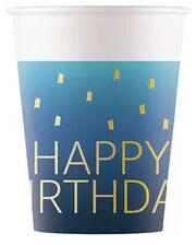 Happy Birthday Golden Blue papír pohár 8 db-os 200 ml FSC (PNN96621) - csinimini