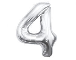 Ezüst Silver 4-es szám fólia lufi 85 cm (MLG109474)