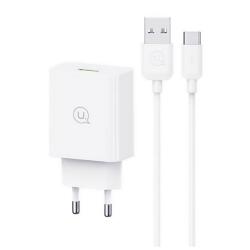 USAMS SCXLTZ02 18W PD USB fehér hálózati töltő + Type-C kábel (SCXLTZ02)