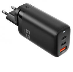 HCT Univerzális utazó hálózati töltő USB- 2xUSB-C, 65W fekete (014-131) (014-131)