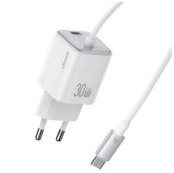 USAMS CC264TC02 30W Gan PD Type-C fehér hálózati töltő + fix Type-C kábel (CC264TC02)