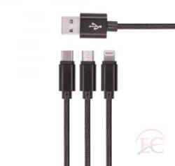 Setty GSM 043225 3 az 1-be usb kábel (micro-usb+lightning+type-c) fekete (GSM-043225) (GSM-043225)