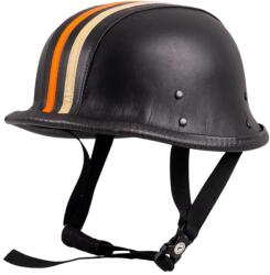 Sodager Retro nyitott motoros bukósisak Sodager Stripes, 560 g, polikarbonát héj, tanúsítvány nélkül, kényelmes, valódi bőrfelület L(59-60) fekete narancssárga és bézs csíkkal