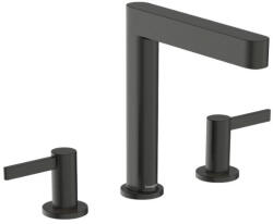 Hansgrohe Finoris 3 lyukú mosdócsaptelep 160, push-open lefolyógarnitúrával, szálcsiszolt fekete/króm 76034340 (76034340)