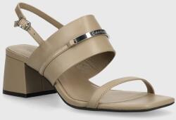 Calvin Klein bőr szandál HEEL SANDAL 45 MET BAR LTH bézs, HW0HW02056 - bézs Női 41