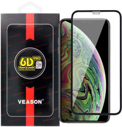 Apple 11 / XR üvegfólia, tempered glass, előlapi, edzett, hajlított, fekete kerettel, Veason 6D Pro