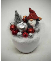 Beauty Nails Piros sapkás manós - karácsonyi asztaldísz - fehér kis kaspóban - 2