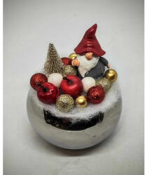 Beauty Nails Piros sapkás manós - karácsonyi asztaldísz - ezüst kis kaspóban - 3