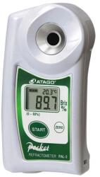 ATAGO PAL-3 digitális refraktométer Brix érték (0, 0-93％, 0, 1%, 10-100°C között) mérésére, 100 mérés rögzítése, NFC adatátvitel (3830)