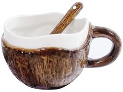Cyrax Cana din Ceramica, Cyrax, 201-300 ml, cu Lingurita, Model Nuca de Cocos, Maro (132118)