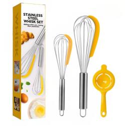 Cyrax Set 3 ustensile pentru bucatarie Cyrax, 2 teluri, un separator oua, inox/silicon, Galben (125031)