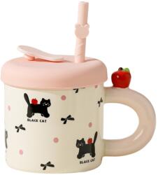 Cyrax Cana din Ceramica cu Capac si Pai, Model Cute C Capacitate 380ml (134647)