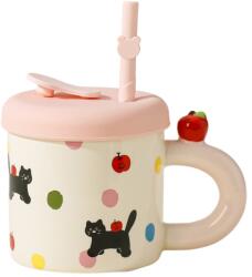 Cyrax Cana din Ceramica cu Capac si Pai, Model Cute B Capacitate 380ml (134646)