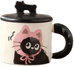 Cyrax Cana din Ceramica, Bej Print Pisica Roz Negru (134663)
