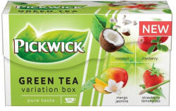 Pickwick Zöld tea 20x1, 5 g PICKWICK "Zöld tea Gyümölcsös Variációk" kókusz, vörösáfonya, eper-citromfű, mangó-jázmin