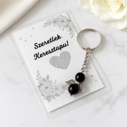 MyVanilla Ásvány Szeretlek, Keresztapu! Ajándékkártya & Ónix Angyal Kulcstartó Csomag