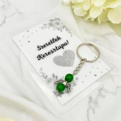 MyVanilla Ásvány Szeretlek Keresztapu! Ajándékkártya & Zöld Jáde Angyal Kulcstartó Csomag