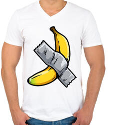 printfashion Banán művészet - Férfi V-nyakú póló - Fehér (17520831)