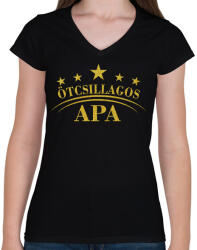 printfashion ötcsillagos apa - Női V-nyakú póló - Fekete (17459830)