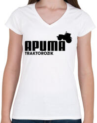 printfashion Apuma traktorozik - Női V-nyakú póló - Fehér (17516484)