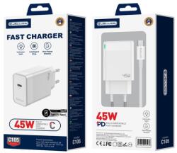 Jellico fali töltő C105 GaN PD 45W 1xUSB-C + kábel USB-C - USB-C Fehér