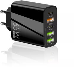 Techsuit - Prémium Fali Töltő PentaXPower (CHC2) - 3x USB QC 3.0, 2x Type-C PD 20W, 65W, 1m - Fekete
