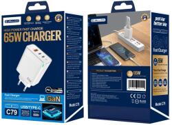 Jellico fali töltő C79 GaN PD 65W 2xUSB-C + 1xUSB QC3.0 + kábel USB-C - Lightning Fehér